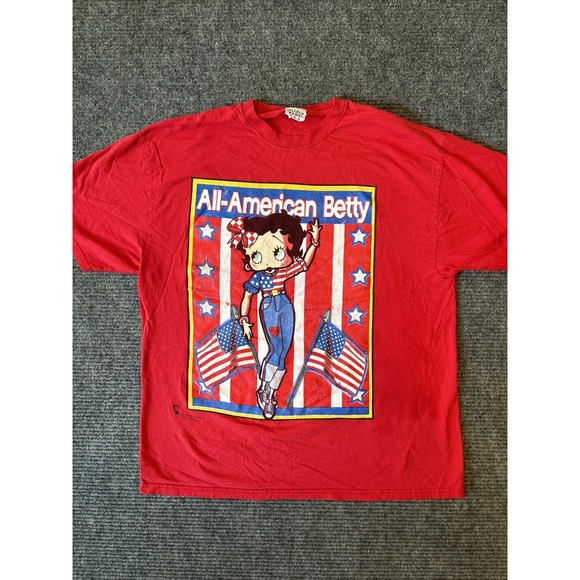 Betty Boop Other - VTG Betty Boop Shirt All American Betty Flag Cartoon 90s USA XL Grunge RARE‎